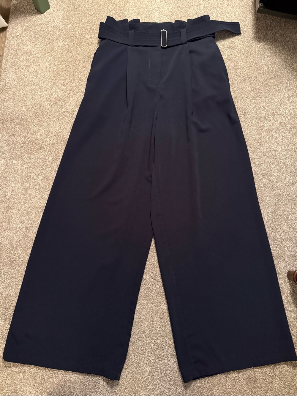 Sugarlips Navy High-Waist Wide-Leg Belted Pants